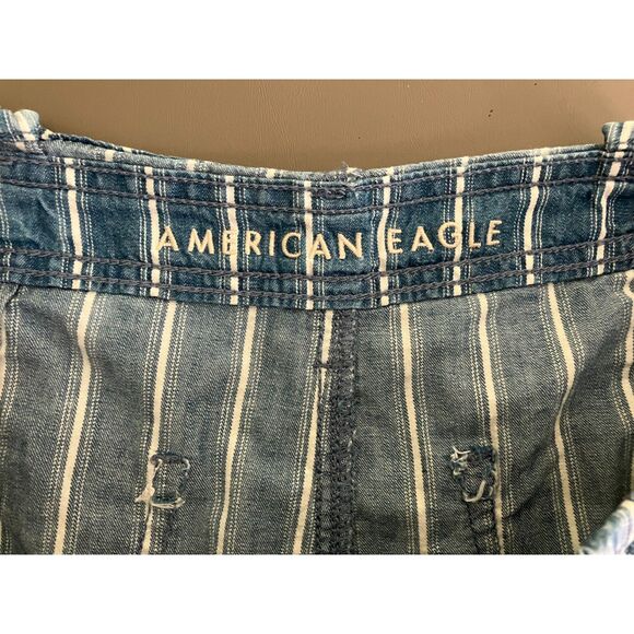 American Eagle striped cuffed pleated front denim shorts - Picture 4 of 12